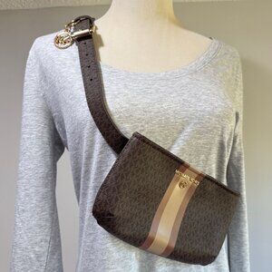 MICHAEL KORS NWOT Brown Stripe Signature Print Adjustable Belt Bag